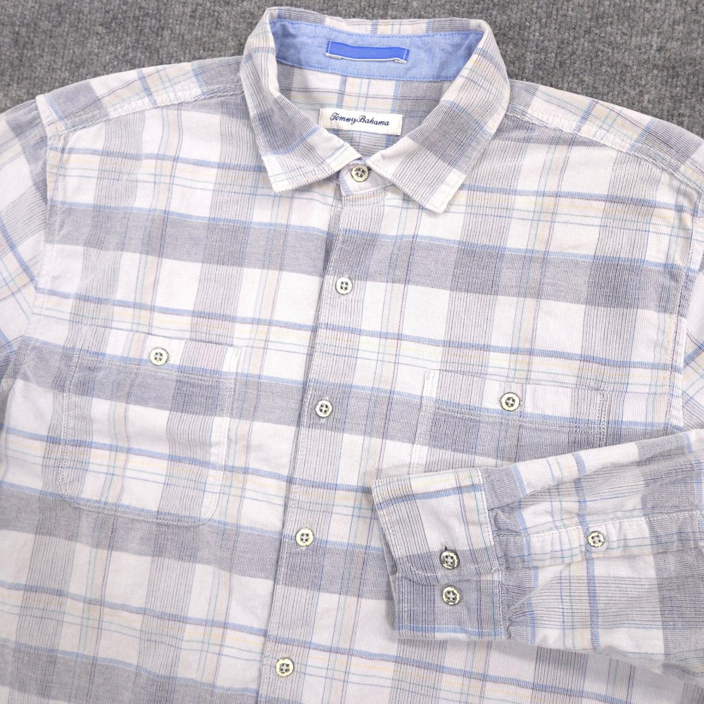 Tommy Bahama Del Coast Corduroy Shirt Mens Large Multicolor Plaid Preppy Casual